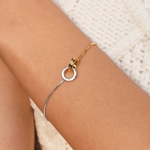 Interlocking Circles Charm Bracelet by Caitlyn Minimalist Minimalist Infinity Bracelet in Gold & Silver Perfect Anniversary Gift BR035 image 1
