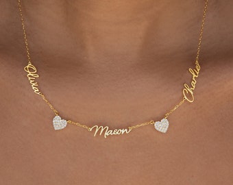 Personalized Nameplate Heart Necklace by CaitlynMinimalist • Pave Diamond Heart Pendant Necklace • Custom Gift for Her • NM119F68