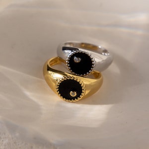 Bold Black Signet Ring by Caitlyn Minimalist • Men's Pinky Ring • Statement Ring for Men & Women • Enamel Jewelry • Gift for Him • RR104