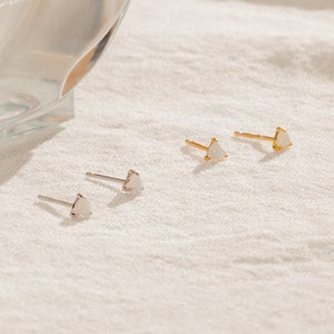 Opal Heart Earrings by Caitlyn Minimalist • Dainty Stud Earrings • Silver Gemstone Earrings • Birthstone Jewelry • Daughter Gift • ER234