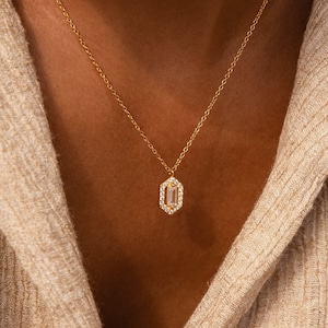 Pave Art Deco Necklace by Caitlyn Minimalist • Floating Baguette Diamond Necklace • Bridesmaid Jewelry • Perfect Gift for Wife • NR169