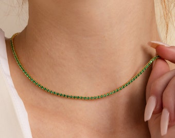 Emerald Tennis Necklace by Caitlyn Minimalist • Everyday Birthstone Choker Necklace • Minimalist Emerald Jewelry • Best Friend Gift • NR152