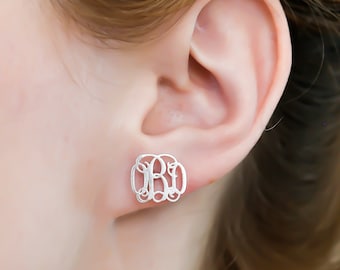 GIFT FOR MOM • Monogram Earrings • Sterling Silver Earrings • Monogram Stud • Name Earrings • Minimalist Earrings • BridesMaids Gifts • CH06