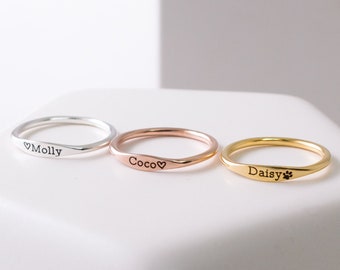 Prénom délicat • Bague à superposer délicate personnalisée • Cadeau personnalisé pour une nouvelle maman • Cadeau de baby shower • Bijoux pour amoureux des animaux de compagnie • RM21F31