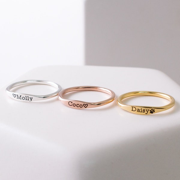 Dainty Name Ring • Custom Delicate Stacking Ring • Personalized Gift for New Mom • Baby Shower Gift • Pet Lover Jewelry • RM21F31
