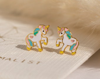 Unicorn Stud Earrings by Caitlyn Minimalist • Dainty Pastel Enamel Earrings • Fun & Colorful Earrings • Cute Jewelry • Gift for Kids • ER290
