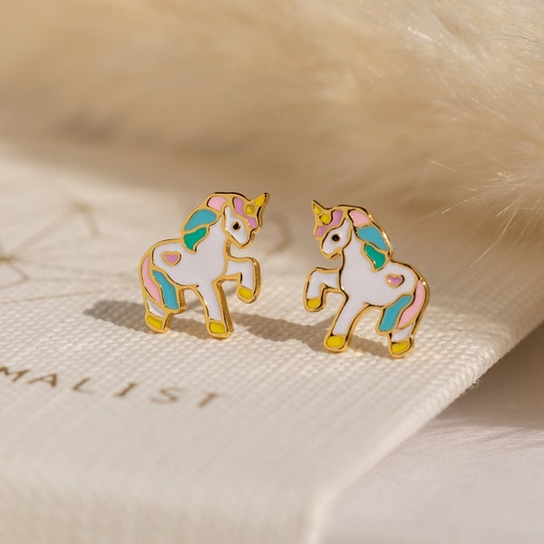 Unicorn Stud Earrings by Caitlyn Minimalist • Dainty Pastel Enamel Earrings • Fun & Colorful Earrings • Cute Jewelry • Gift for Kids • ER290