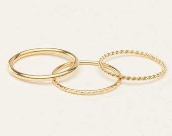 Thin Stacking Rings • Set of 3: Midi Ring, Twist Ring, Lined Ring • Notched Ring • Thin Gold Rings • Pinky Ring • Minimalist Rings • RR070