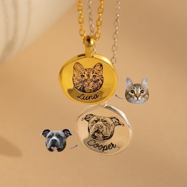 Pet Portrait Coin Necklace by CaitlynMinimalist • Custom Engraved Pet Pendant Necklace • Handmade Jewelry • Dog Remembrance Gift • NM144F100