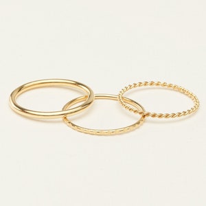 Thin Stacking Rings Set of 3: Midi Ring, Twist Ring, Lined Ring Notched Ring Thin Gold Rings Pinky Ring Minimalist Rings RR070 18K GOLD