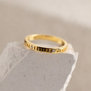 Caitlyn Mondphasen Ring • Himmlischer Diamant Ring • Zierlicher Stapelbarer Boho Ring • Himmlischer Schmuck • RR068