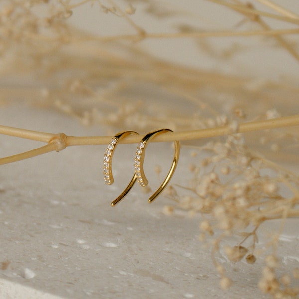 Pave Diamond Threader Earrings by Caitlyn Minimalist • Arc Wire Earrings • Minimalist Earrings • Perfect for Your Earring Set • ER156