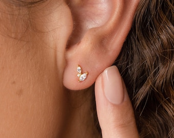 Flora Diamond Stud Earrings by Caitlyn Minimalist • Dainty Everyday Crystal Earrings • Wedding Jewelry • Bridal Shower Gift for Her • ER306