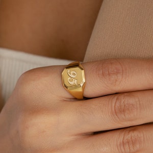 Lucky Number Signet Ring by Caitlyn Minimalist • Bold Engraved Ring • Signet Initial Ring • Statement Ring • Gift for Him • RM114NIF62