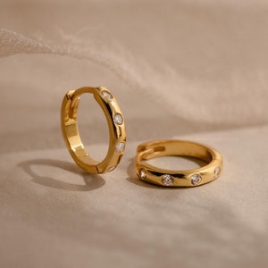 Diamond Sprinkle Huggies by Caitlyn Minimalist • Minimalist Crystal Hoop Earrings in Gold & Silver • Dainty Jewelry • Gift for Her • ER554