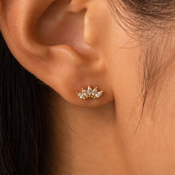 Marquise Diamond Flower Earrings by Caitlyn Minimalist • Elegant Floral Stud Earrings, Perfect Wedding Jewelry • Bridal Gifts • ER272