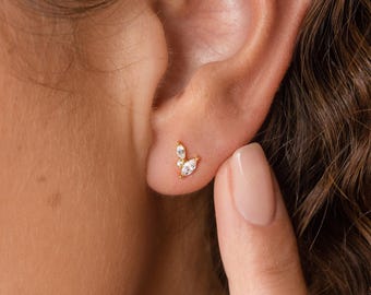 Flora Diamond Stud Earrings by Caitlyn Minimalist • Dainty Everyday Crystal Earrings • Wedding Jewelry • Bridal Shower Gift for Her • ER306