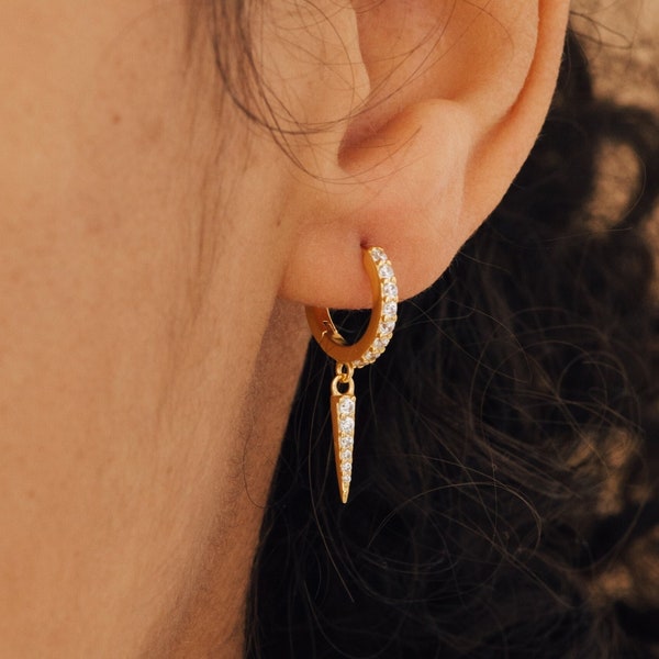 Pave Dagger Earrings by Caitlyn Minimalist • Huggie Hoop Earrings • Dangle Drop Earrings • Statement Earrings • Birthday Gift • ER195