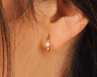 Diamond Huggie Earrings by Caitlyn Minimalist • Small Diamond Hoop Earrings • Minimalist Earrings • Birthday Gift for Women • ER094