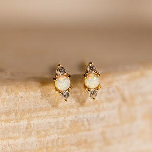 Opal & Diamond Stud Earrings by CaitlynMinimalist • Dainty Cartilage Earring in Gold • Opal Jewelry • Bridesmaid Gift for Her • ER469