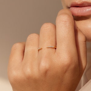 Pavé Minimalist Open Ring by Caitlyn Minimalist Dainty Stacking Ring Elegant Gold Diamond Ring, Perfect Anniversary Gift for Her RR092 image 1