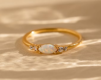 Opal and Diamond Ring by Caitlyn Minimalist • Dainty Crystal Ring • Minimalist Thin Ring • Engagement Ring • Anniversary Gift • RR123