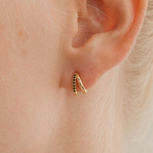 Onyx Huggie Earrings by Caitlyn Minimalist • Dainty Double Hoop Earrings • Black Diamond Gemstone Earrings • Gift for Her • ER119