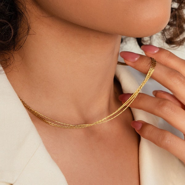 Multi Strang Halskette von Caitlyn Minimalist • Gold & Silber Schlangenkette • Zierlicher Minimal Schmuck • Geschenk für Sie • NR187
