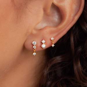 Set of 3 Diamond Drop Earrings by Caitlyn Minimalist • Mismatched Stacking Earrings Set • Stud Earrings • Bridesmaid Gift for Her • ER372