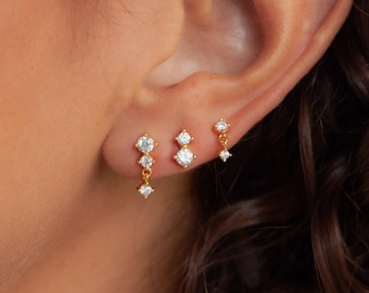 Set of 3 Diamond Drop Earrings by Caitlyn Minimalist • Mismatched Stacking Earrings Set • Stud Earrings • Bridesmaid Gift for Her • ER372