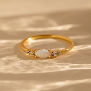 Opal and Diamond Ring by Caitlyn Minimalist • Dainty Crystal Ring • Minimalist Thin Ring • Engagement Ring • Anniversary Gift • RR123