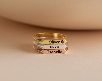 Custom Name Ring by Caitlyn Minimalist • Signet Name Ring • Birthstone Stacking Ring • Personalized Engraved Ring • Gift for Mom • RM32F38