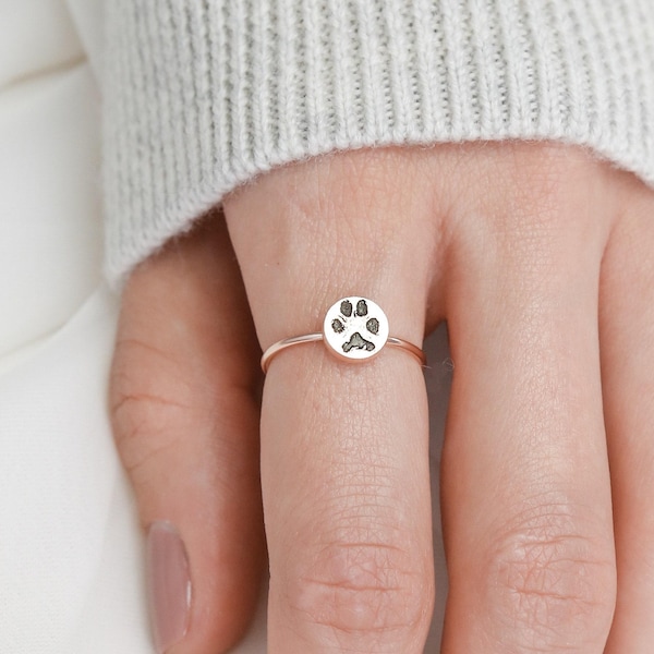 Ring mit individuellem Pfotenabdruck • Ring mit dem Abdruck Ihres Haustiers • Personalisierter Fingerabdruck • Schmuck mit Katzenabdruck • Geschenk für Tierliebhaber • Erinnerung an Ihr Haustier • RM20.1