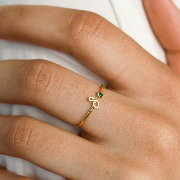 Initial Birthstone Ring • Letter Ring by Caitlyn Minimalist • Mothers Ring • Personalized Jewelry • Birthday Gift for Best Friend • RM74F78