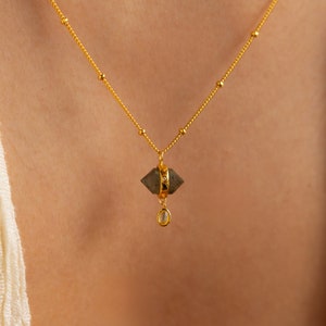 Labradorite & Moonstone Drop Necklace by Caitlyn Minimalist • Dangling Crystal Pendant Necklace • Boho Jewelry • Gift for Her • NR204