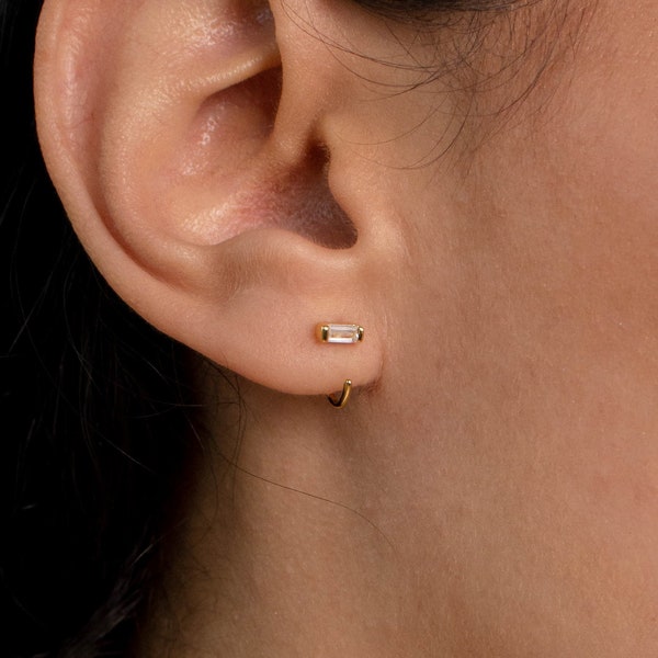 Tiny Baguette Hoops by Caitlyn Minimalist • Open Hoop Earrings • Diamond Earrings • Minimalist Everyday Earrings • Christmas Gift • ER151