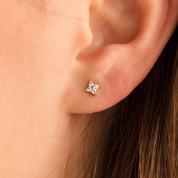 Diamond Flower Earrings by Caitlyn Minimalist • Dainty Silver Stud Earrings • Ivy Floral Earrings • Bridal Jewelry • Gift for Wife • ER364