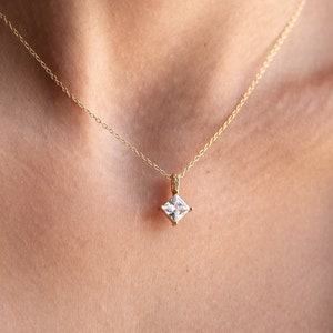 Diamond Pendant Necklace by Caitlyn Minimalist • Princess Cut Diamond Crystal Necklace • Bridal Jewelry • Perfect Gift for Wife • NR081