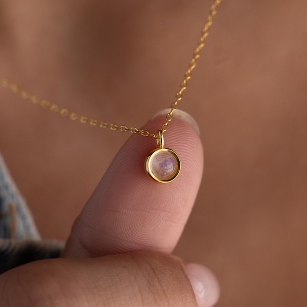 Moonstone Pendant Necklace by Caitlyn Minimalist • Round Translucent Crystal Charm Necklace • Gemstone Jewelry • Gift for Mom • NM168