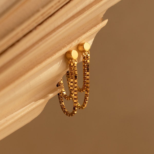 Chain Flat Back Earrings by Caitlyn Minimalist • Stackable Nap Earrings • Dainty Dangling Cartilage Earrings • Gift for Daughter • ER460
