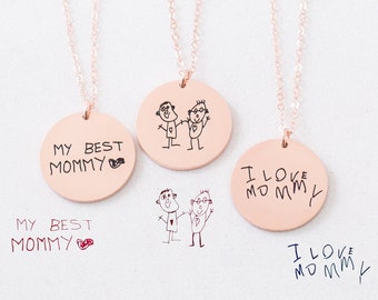 Kid's Drawing Necklace • Your Children's Actual Artwork Necklace • Custom Kid's Handwriting Necklace • Personalized Gift for Mom • NM20
