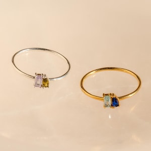 Custom Mini Toi et Moi Ring by Caitlyn Minimalist • Baguette & Pear Cut Birthstone Ring • Personalized Silver Jewelry • Couples Gift • RM147