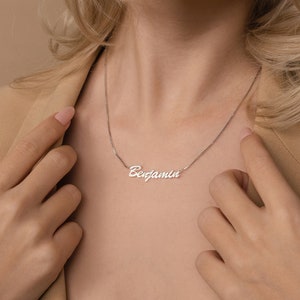 Custom Name Necklace by Caitlyn Minimalist • Personalized Gold & Silver Necklace in Box Chain • Perfect Gift for New Mom • NM81F104