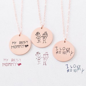Kid&#39;s Drawing Necklace • Your Children&#39;s Actual Artwork Necklace • Custom Kid&#39;s Handwriting Necklace • Personalized Gift for Mom • NM20