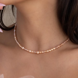 Blush Pearl Beaded Necklace by Caitlyn Minimalist • Dainty Pink Gemstone Choker Necklace • Coquette Jewelry • Best Friend Gift • NR238