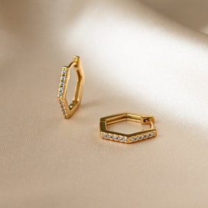 Pave Hexagon Hoops by Caitlyn Minimalist • Diamond Huggie Earrings • Unique Geometric Jewelry • Perfect Gift for Her • ER145