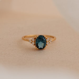 Blue Topaz Diamond Ring by Caitlyn Minimalist Vintage Inspired Gold Engagement Ring Diamond Promise Ring Anniversary Gift RR105 image 2