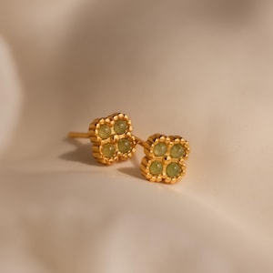 Jade Clover Stud Earrings by Caitlyn Minimalist • Dainty Green Gemstone Leaf Earrings in Gold • Cottagecore Jewelry • Gifts for Mom • ER559