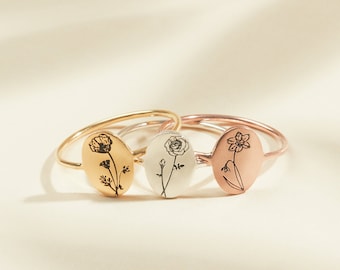 Bridesmaid Gifts • Gifts for Mom • Birth Flower Ring • Floral Signet Ring • Flower Jewelry • Summer Jewelry • Birthday Gift • RM52a