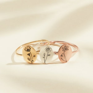 Bridesmaid Gifts • Gifts for Mom • Birth Flower Ring • Floral Signet Ring • Flower Jewelry • Summer Jewelry • Birthday Gift • RM52a